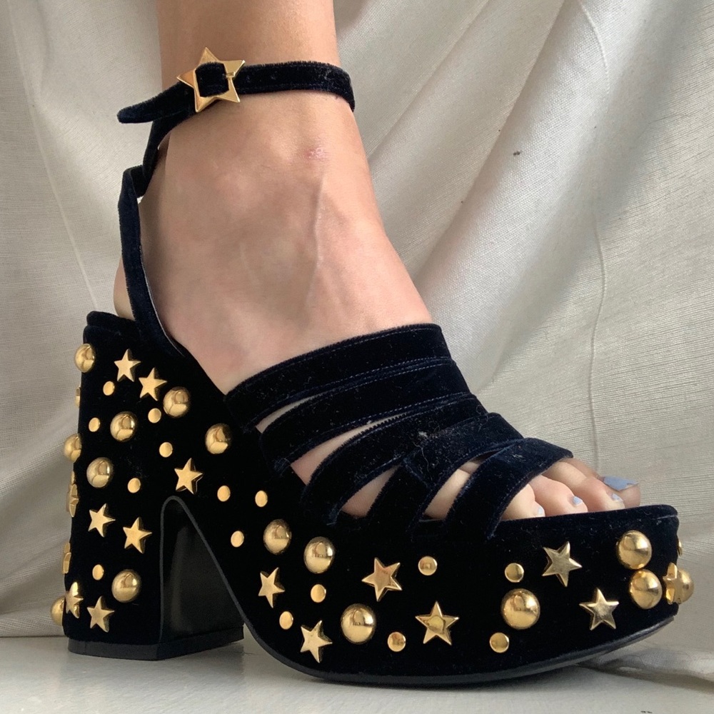 Man Repeller Navy Velvet StarStudded Platform Shoe